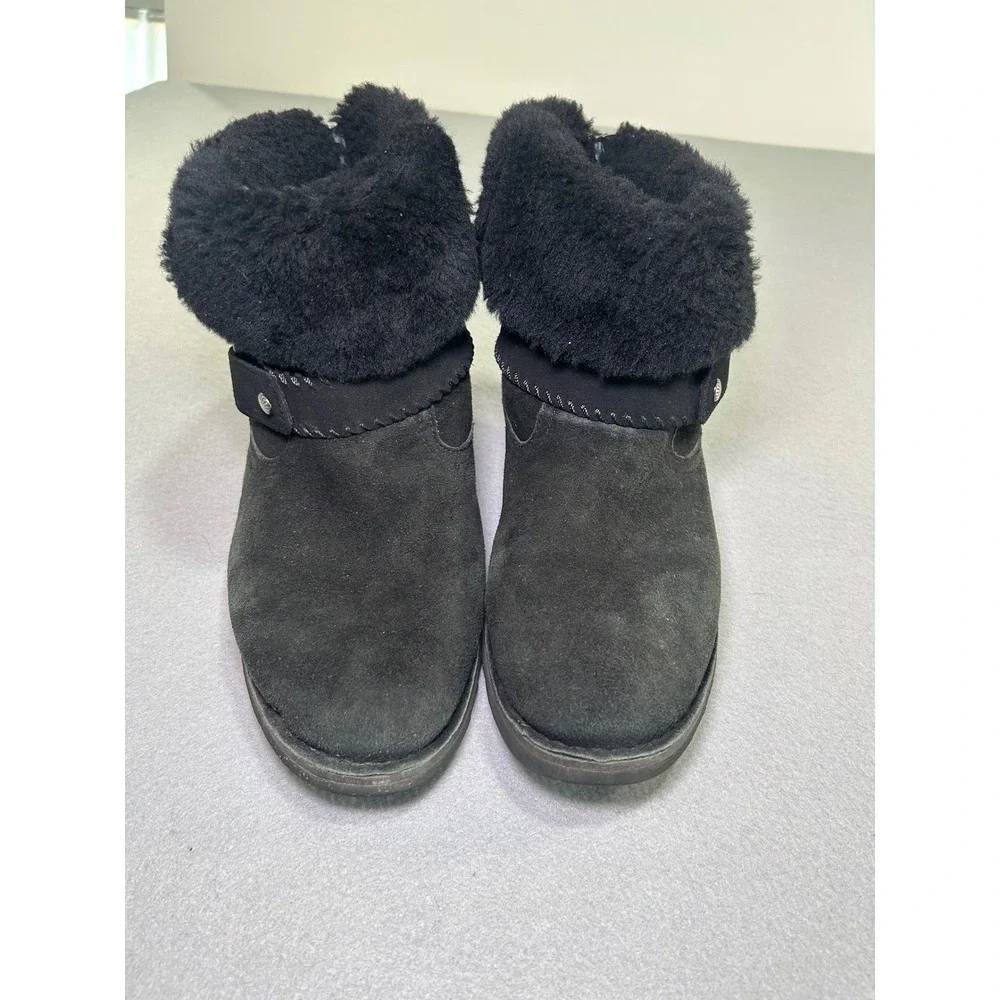 UGG Cedric Suede Ankle Boots Womens 9‎ Black Shearling Buckle Strap 1012360